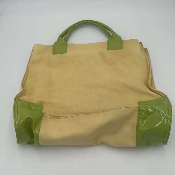TORY BURCH Beige Canvas and Sage Green Patent Leather Ella Tote Bag - Picture 4 of 9
